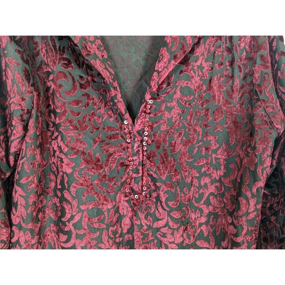 Vintage RAMPAGE with velvet burgundy black sheer sequins blouse L - Picture 4 of 12